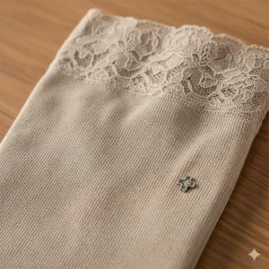 Close-up texture shot of the breathable, durable material used in quality thigh high compression socks.