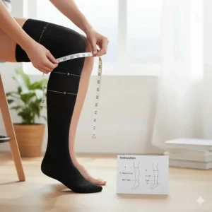 Diagram showing how to correctly measure the leg to ensure the right fit for thigh high compression socks.