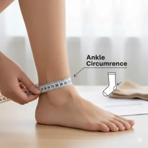 Diagram illustrating how to correctly measure ankle circumference for the most accurate compression socks size chart fit.