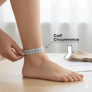 Image showing the correct placement to measure calf circumference at the fullest point for the compression socks size chart.