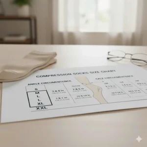 Close-up view of a specific section of the compression socks size chart, highlighting a single size and its corresponding measurements.