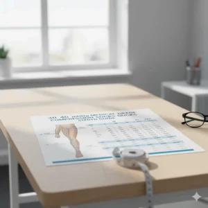 Detailed sizing chart for 30 40 mmHg compression socks, showing where to measure the ankle, calf, and sometimes thigh circumference for a proper medical-grade fit.