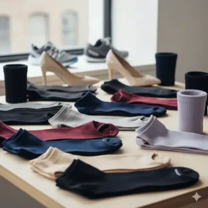 Collection of various colors and open-toe styles available in thigh high compression socks for men and women.