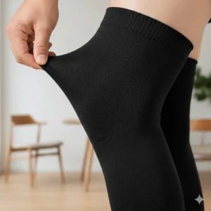 Close-up of the thigh high compression socks for men showing the comfortable, durable microfiber material and reinforced heel design.