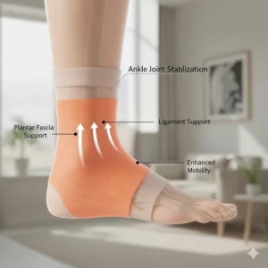 An illustration of support socks providing stabilizing compression around the ankle joint for better mobility and pain management.