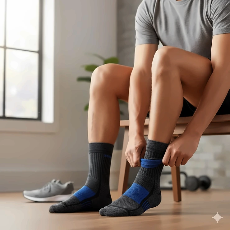 Arch support socks for men providing firm compression and cushioning for comfortable all-day wear.
