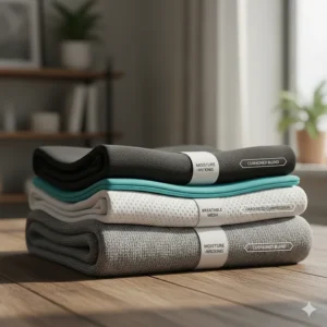 Stack of breathable, moisture-wicking materials used to make the best arch support socks for women.