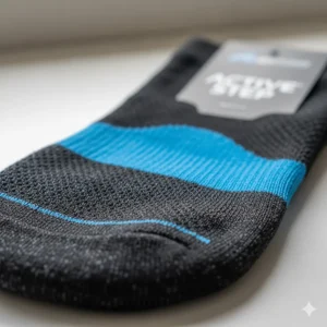 Close-up texture shot of the breathable, moisture-wicking material used in quality arch support compression socks.