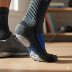 Soft, cushioned heel and toe area of the arch support socks for men, maximizing comfort in work boots or athletic shoes.