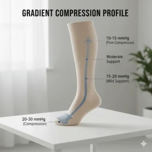 Diagram illustrating the mmHg gradient compression from ankle to thigh on the plus size sock.