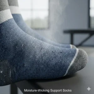 Image showing the breathable, moisture-wicking fabric of the support socks, crucial for comfort during exercise and helping to prevent chafing.