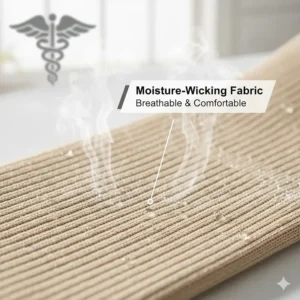 Detail of the breathable, moisture-wicking fabric used in the zipper compression socks for all-day comfort.