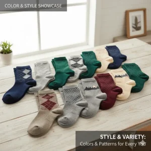 Showcase of the wide range of colors and patterns available for the stylish and functional cotton compression socks.