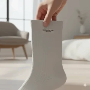 Texture shot of a hypoallergenic, soft bamboo-blend sock, a popular material choice for comfortable socks for wide feet.