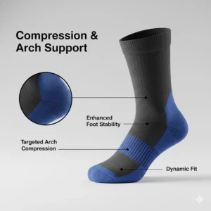 Illustration of the targeted arch compression found in the best trail running socks for foot stability.