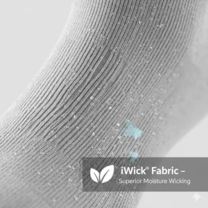 Texture shot of the iWick fiber fabric used in Feetures socks, highlighting its superior moisture-wicking capabilities for dry comfort.