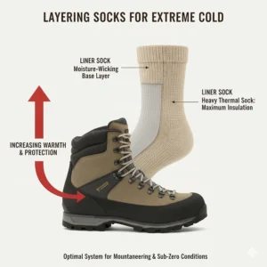 A guide on how to layer liner socks with the best thermal socks for extreme cold mountaineering.