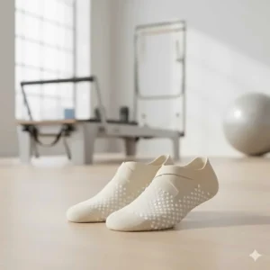 Stylish, low-cut ballet-style pilates socks that offer a secure and cute fit.