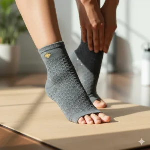 Lucky Honey open-toe grip socks providing barefoot feel with added non-slip protection.