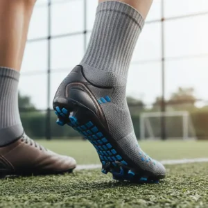 Illustration of a male athlete wearing performance grip socks to improve stability during sports.