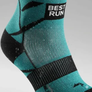 Close-up of breathable, moisture-wicking fabric on the best compression running socks for summer.