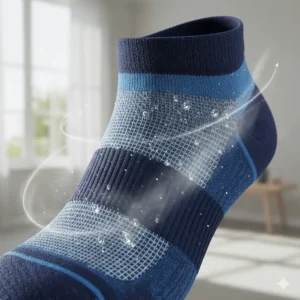 Illustration of the breathable, moisture-wicking material used in the best socks to keep feet cool and dry all day.