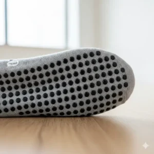 Detailed view of the sole of the pilates grippy socks, highlighting the anti-slip texture and durable traction dots for floor work.