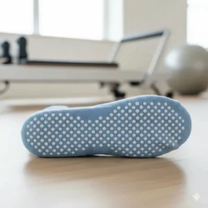 View of the entire sole showing the maximum non-slip grip dots on the pilates socks.