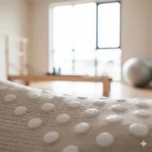 Detailed close-up of the soft, breathable material of the cute, high-quality pilates socks.