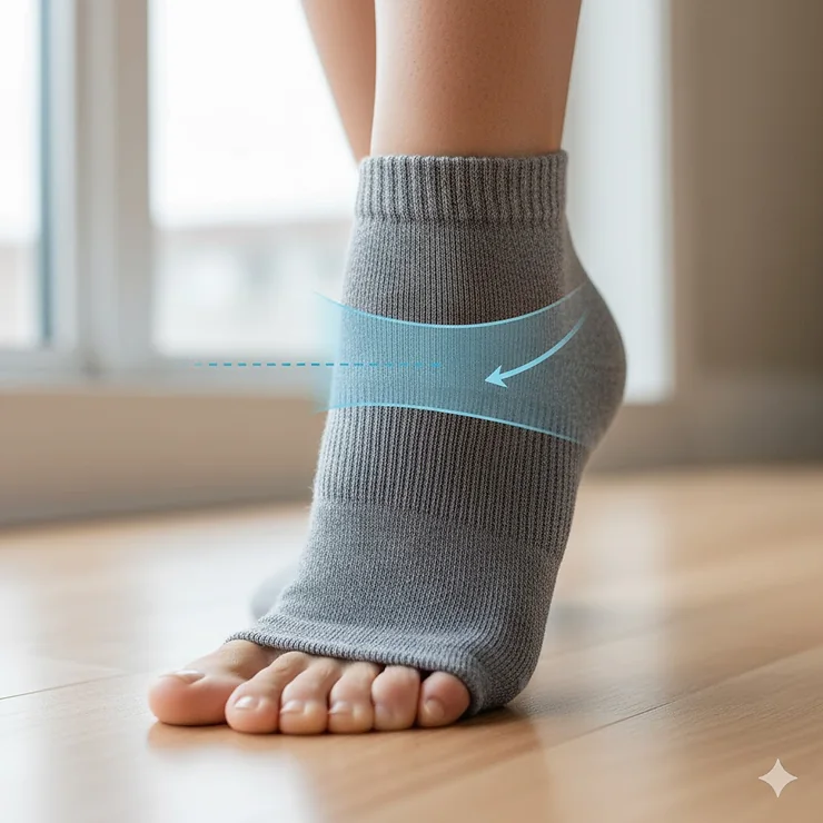 Illustration highlighting the built-in arch compression and support in Tavi workout socks.