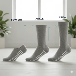 Comparison chart showing Tavi socks in ankle, low-cut, and crew length styles.