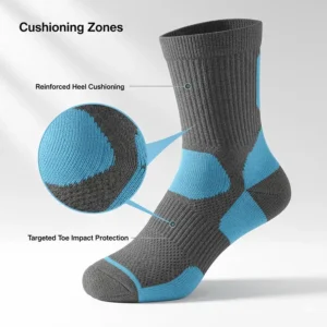 Illustration showing the reinforced heel and toe cushioning of the best trail running socks for impact protection.