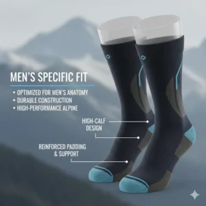 Durable, high-calf men’s ski socks designed for high-performance alpine skiing.