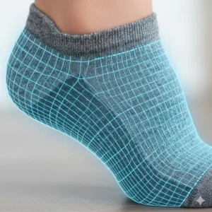 Diagram highlighting breathable mesh ventilation zones on no-show running socks for moisture management.