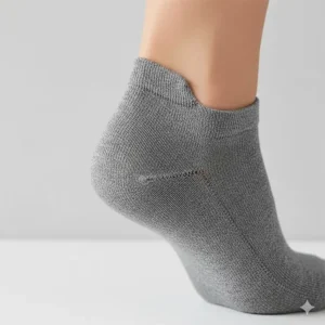 A technical diagram of a deep, Y-stitch heel pocket designed to keep no-show socks securely in place.