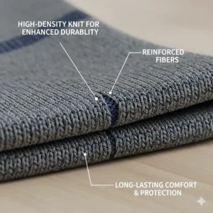 Close-up illustration of high-density knit fibers used in durable cushioned running socks.