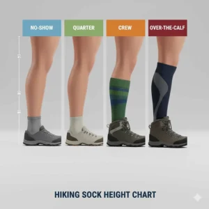 A chart showing different sock heights including crew, quarter, and over-the-calf for backpackers.