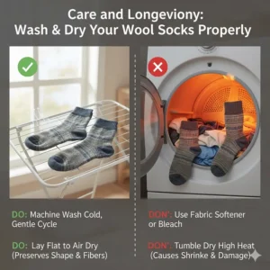 Guide on how to wash and air-dry winter hiking socks to maintain shape and insulation properties.