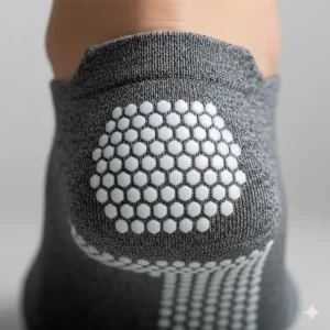 Illustration showing the interior silicone anti-slip heel grip that keeps no-show running socks from sliding down.