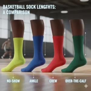 A comparison chart showing the different lengths of the best basketball socks, from no-show to over-the-calf.