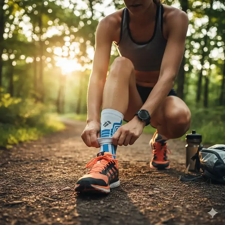 A pair of moisture-wicking running socks designed to keep sweaty feet dry during long-distance runs. running socks for sweaty feet