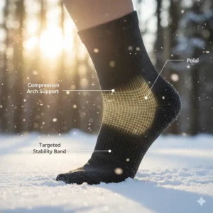 Technical drawing of the compression arch support found in high-performance cold weather socks.