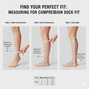 A step-by-step visual guide on measuring calf size to find the best fitting socks for shin splints.