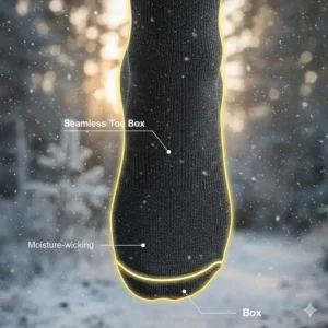Close-up illustration of a seamless toe box designed to prevent blisters during winter runs.
