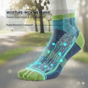 Illustration of moisture-wicking fabric pulling sweat away from the skin during a run.