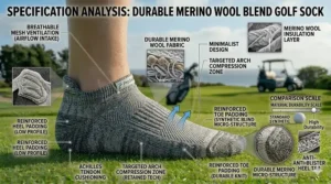 A breakdown of material components like Merino wool and synthetic fibers found in the best golf socks for longevity.