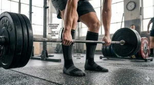 Illustration of a lifter wearing knee-high weightlifting socks to meet powerlifting competition standards.