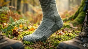 Close-up illustration of breathable merino wool fibers used in the best hunting socks for temperature regulation.