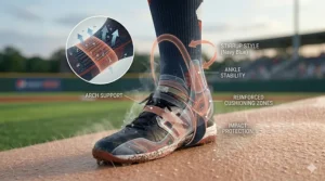Classic navy blue baseball stirrups worn over white sanitary socks for a traditional look.