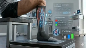Illustration of an athlete resting with compression socks to show reduced swelling and lactic acid buildup.